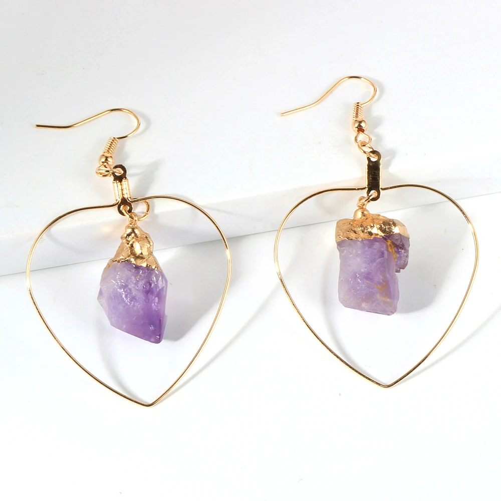 Серьги-подвески женские из натурального камня аметиста сердца | Украшения и