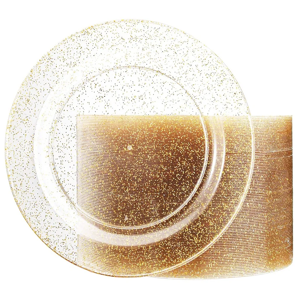 

40pcs Gold Plastic Plates-Disposable Gold Glitter Appetizer Plates-7.5inch Plastic Salad/Dessert Plates for Wedding &Parties