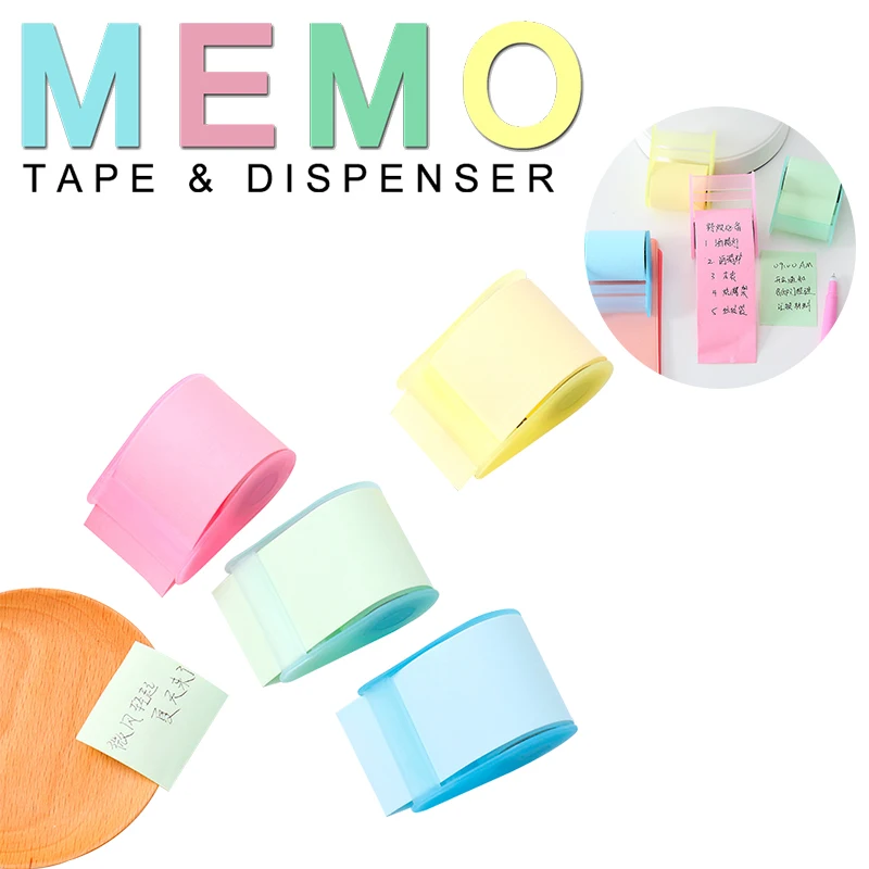 

Colorful Memo Tape And Dispenser Paper Sticker Memo Pad Sticky Notes For Craft Card Stencil Making School Student Office Supplie