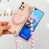 for samsung galaxy z fold 2 3 w21 5g fashion all pink love heart stand holder bracelet hand chain skin back portable case cover