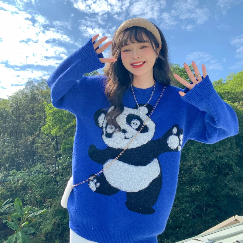 Фото Модный женский свитер в виде панды на осень/зиму новинка средней длины Свободная