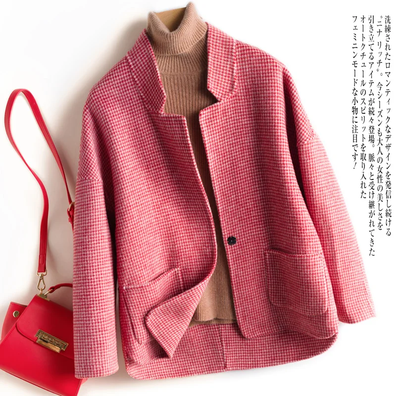 Осенне-зимнее короткое двустороннее кашемировое пальто из чистой шерсти Женское