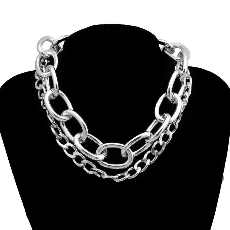 

Punk Style Big Metal Necklace for Men Women Curb Cuban Link Chain Chokers Vintage Gold Silver Color Solid Metal Chain