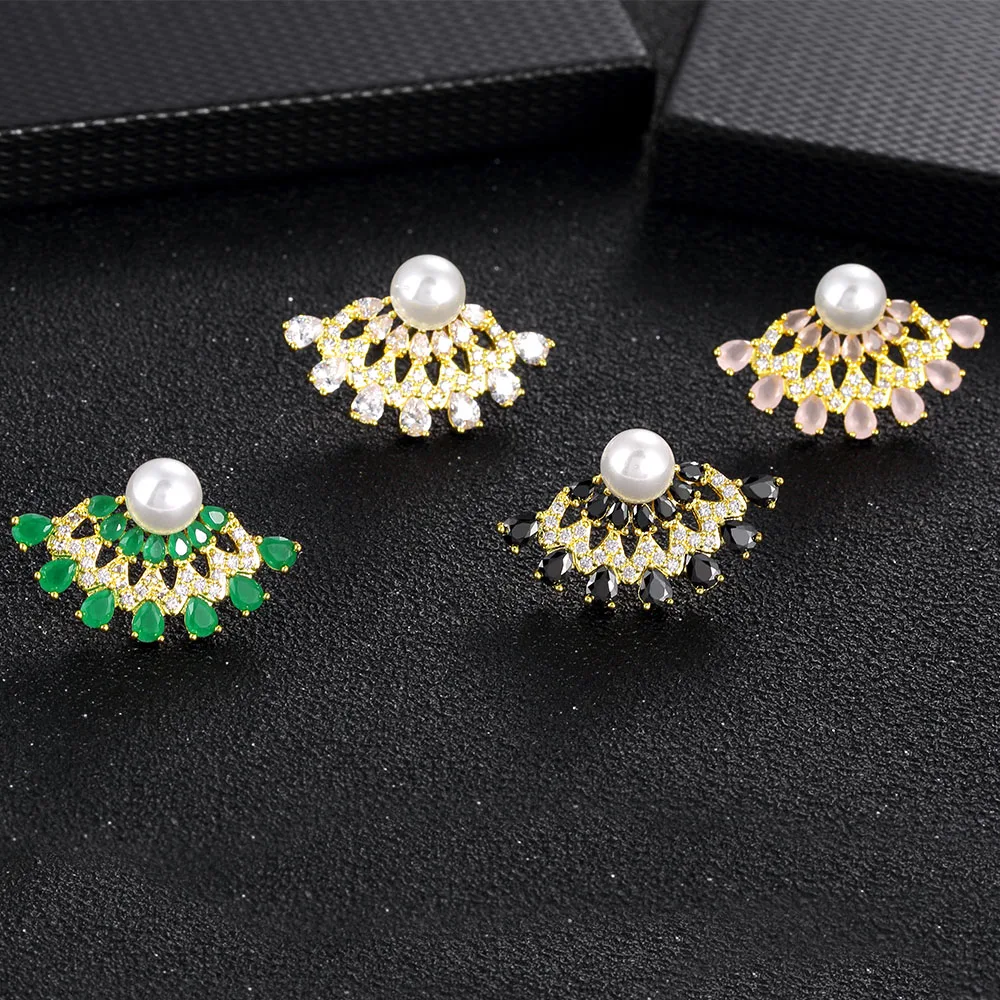 Новинка хит продаж модные серьги гвоздики с жемчугом цирконием геометрическими
