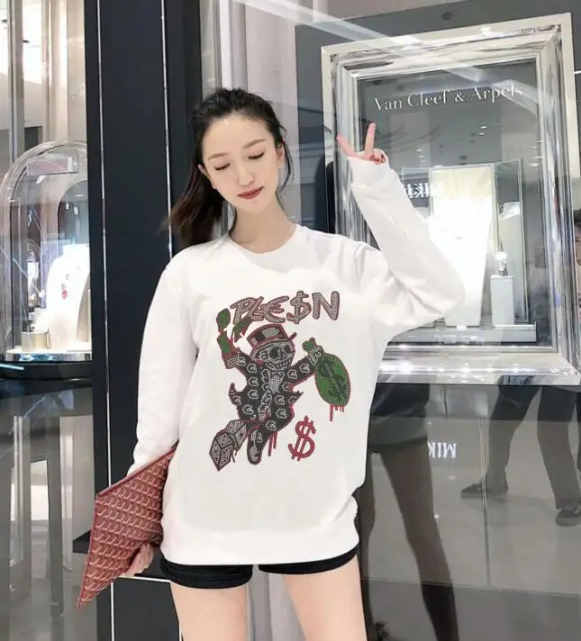 

Sweatshirts Rhinestone design big size 2XL Fitness girls hoody