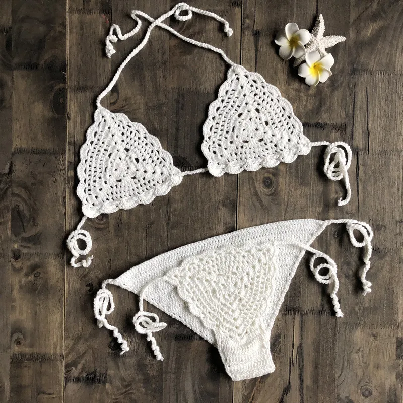 Ручная работа вязаное крючком искусственное пляжное микро купальники