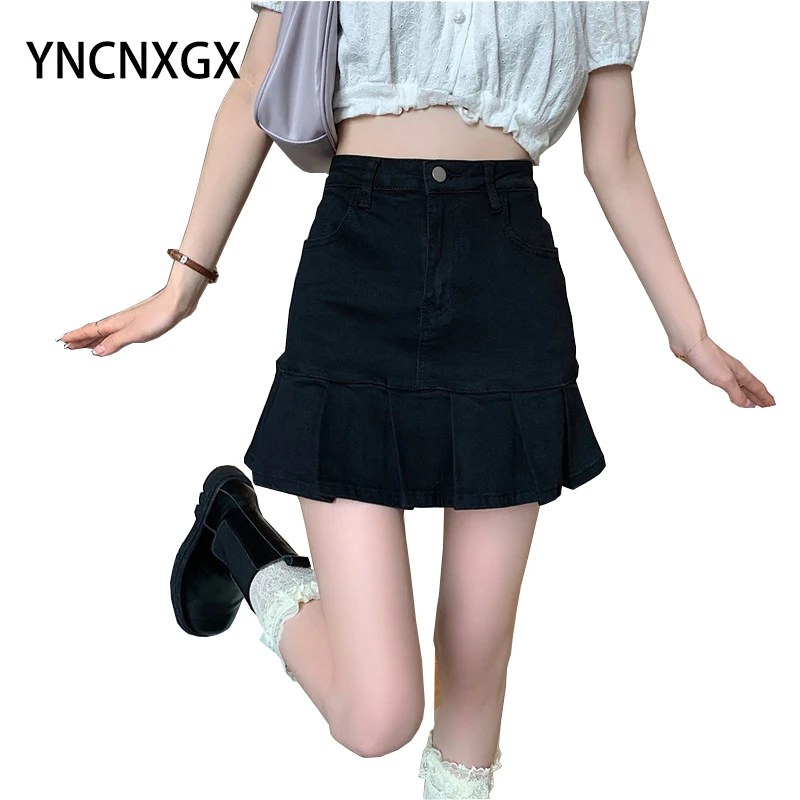 

Women's Skirt High-waisted Skirt A-line Skirt Summer Korean Version High Waist Pleated Skirt Black Wild Hip Skirt Korean Fashion
