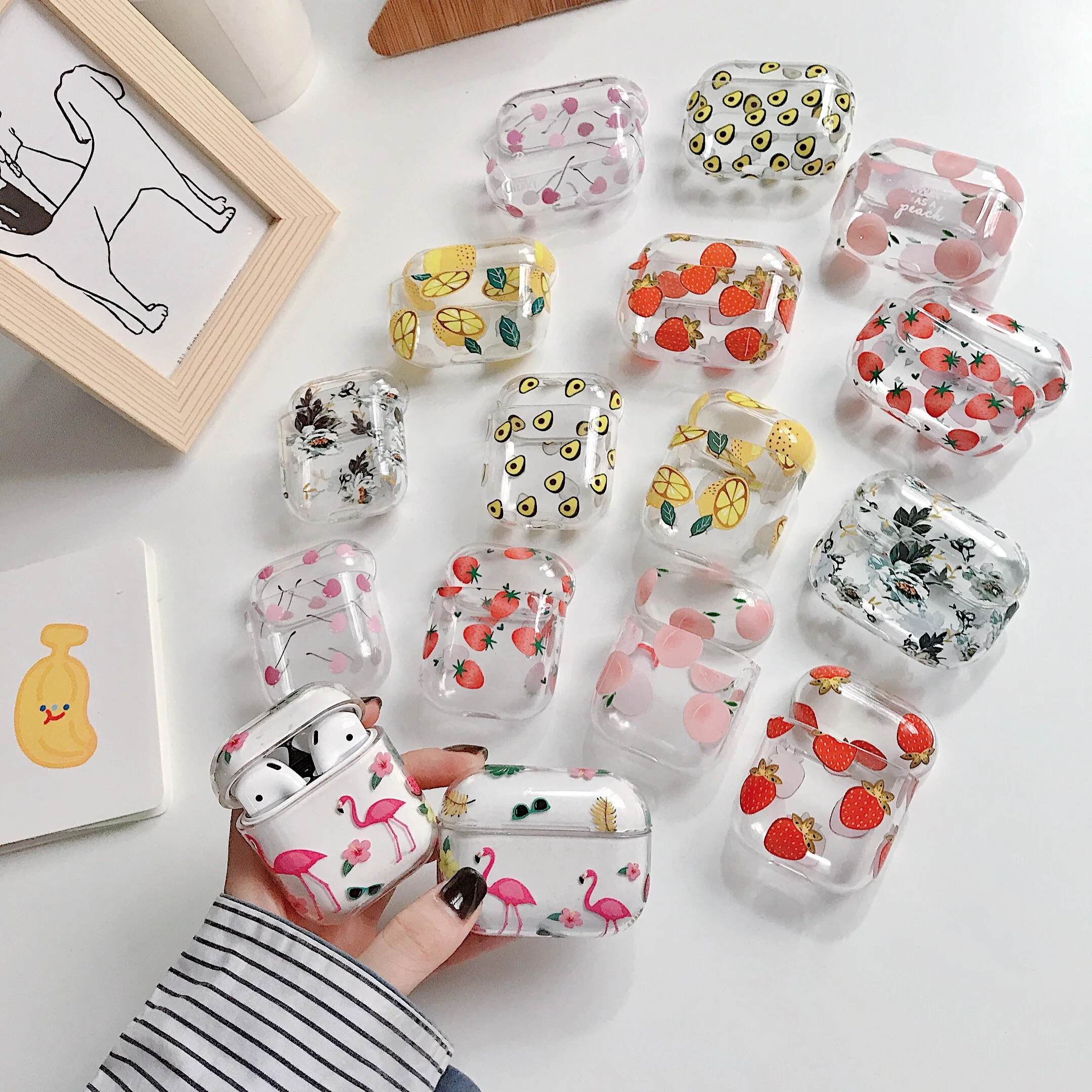 Чехол с милыми фруктами для Airpods 2 прозрачный жесткий чехол из поликарбоната