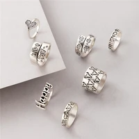 hi man 7pcsset mixed carved heart butterfly camel cactus letter open ring women punk personality party jewelry