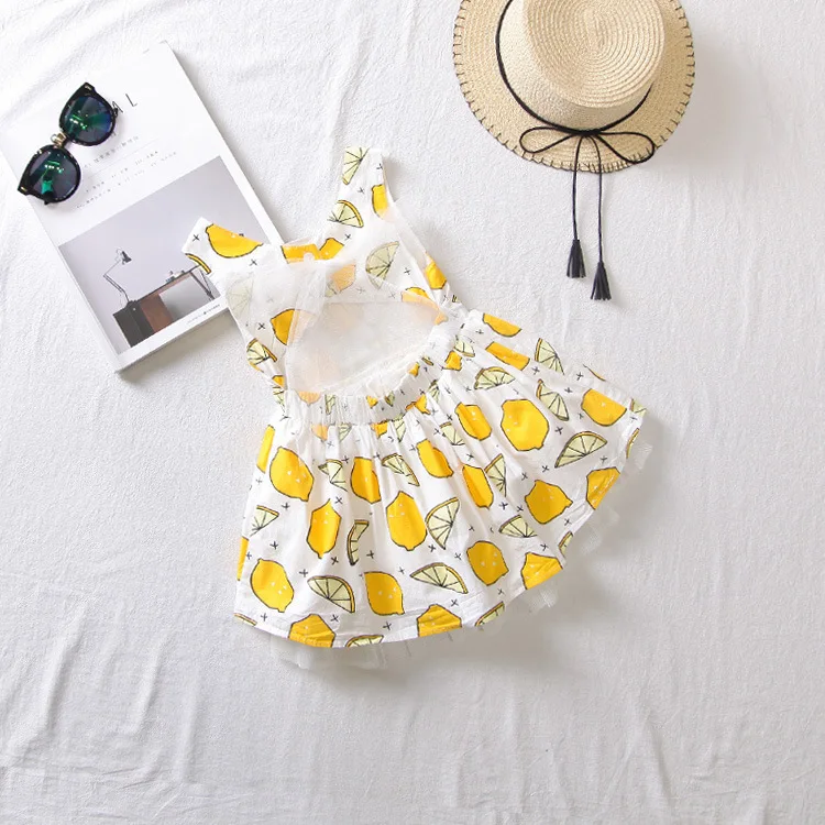 Summer girls dress baby backless kids princess Children designer vestidos strawberry lemon print mesh bow 2 to 7 yrs | Детская одежда и