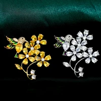 2021 korean flower and bird brooches temperament aaa cubic zircon animal corsage coat for women brooch pin ceremony accessories