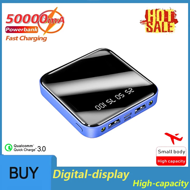

2021 Mini 50000mAh Power Bank Fast Charging with 2 USB Digital Display External Battery Phone Charger for Xiaomi IPhone Samsung