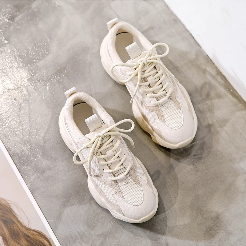 

Ginchasio 2021 Women Chunky Sneakers Air Mesh Mixed Colors Casual Trend Lace Up Female Comfortable Vulcanize Sports Shoes