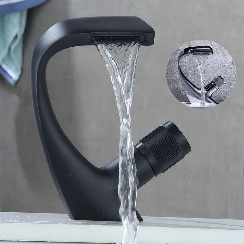 

Black Faucet Bathroom Sink Faucets Hot and Cold Water Mixer Crane Deck Mounted Single Hole Bath Tap Chrome Finished ELM457