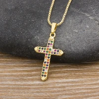 aibef new rainbow cross copper pendant gold chain necklace copper zircon choker necklaces girls birthday party fashion jewelry