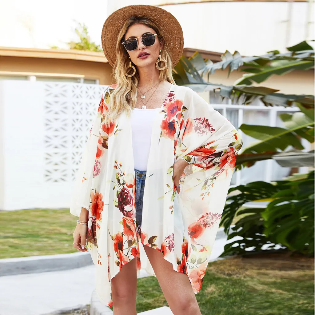 2020 сексуальное пляжное платье бикини накидка женский цветочный принт шифоновое