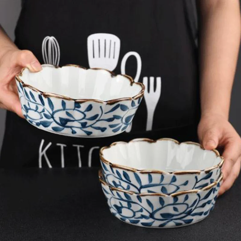 Посуда в японском стиле керамическая чаша для фруктов и салата ручной росписи