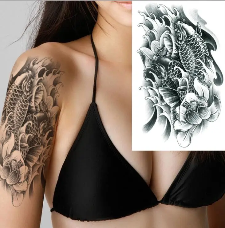 Тату-наклейка на карпа черно-белая водостойкая | Красота и здоровье