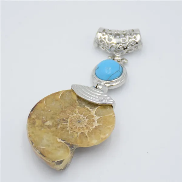 blue turquoise 1 шт. настоящий аммонит Морская раковина фиолетовый розовый кристалл кварца тигровый глаз Чарм, подвеска из камня для женщин и мужчин ожерелье Модные ювелирные изделия - Окраска металла: blue turquoise