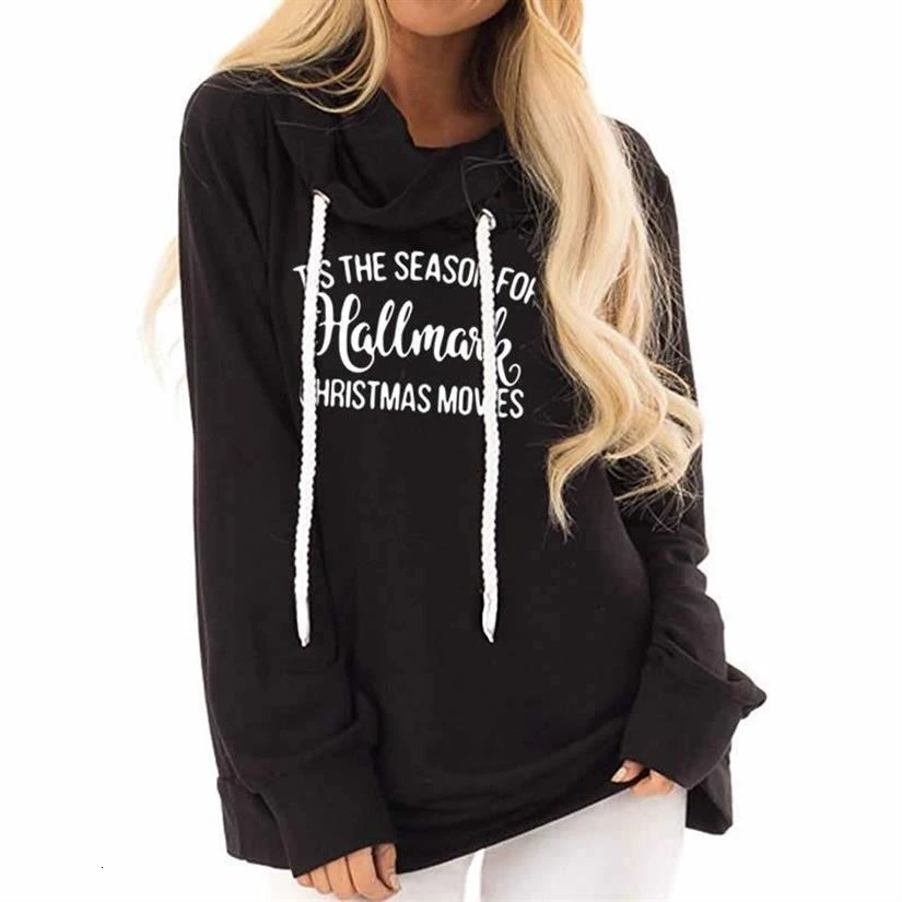 

Christmas Movies Letters Print Drawstring Hood Hoodies For Women Tops Hoodies Women Sweatshirt Femmes Printing Corduroy Hoody