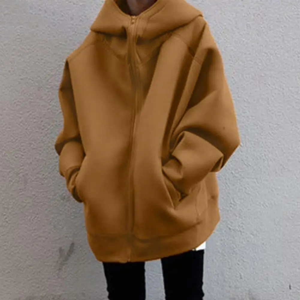 

Женская толстовка с капюшоном, однотонный удобный простой кардиган на молнии, повседневный свитшот с капюшоном на выход