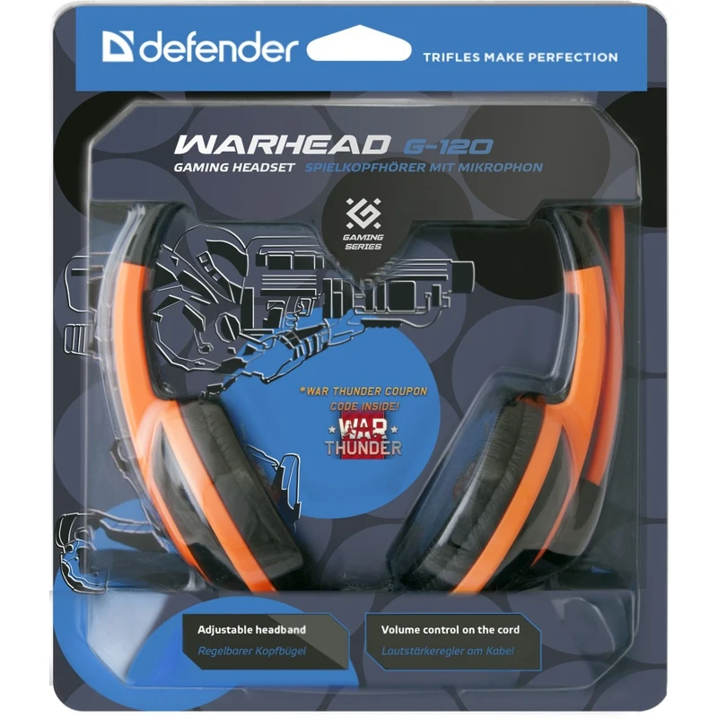 Гарнитура Defender Warhead G-120 black/orange проводная стерео 20-20000 Гц 32 Ом 110 дБ 20-16000 -54 2x mini jack |