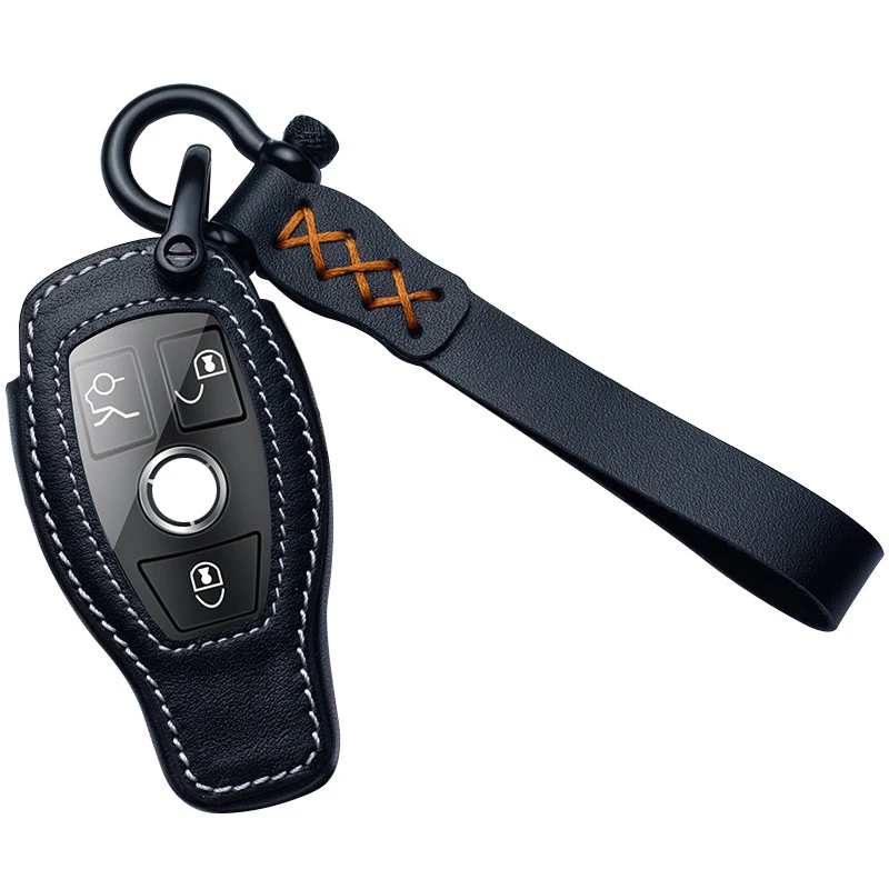 

High Quality Car Key Case For Mercedes-Benz 2019 C-Class E-Class E300L / A-Class E300L Leather Key Case Buckle Shell Decoration
