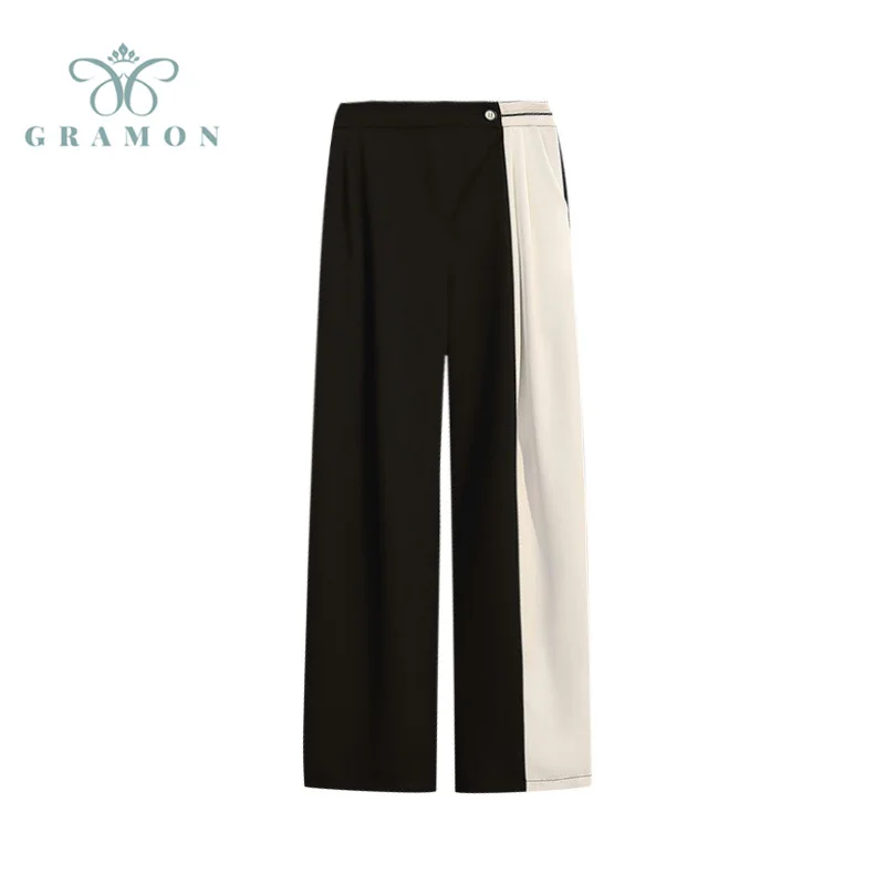 

Wide Leg Pants For Woman Baggy Trousers Fashion 2021 Autumn Splicing Plaid Chic High Waist Loose Korean Plus Size Women Clothing