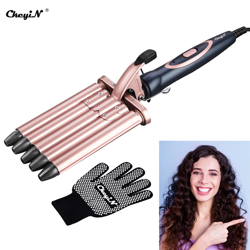 

CkeyiN 5 Barrels Hair Curler Professional Wavy Hair Ceramic Curling Iron Waver Wand Tongs Hair Styler Tool 16mm Heating Roller