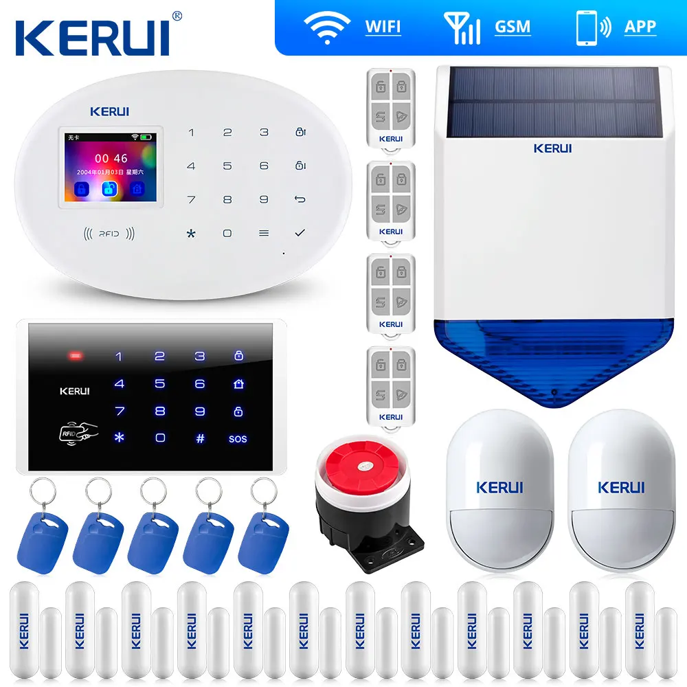 KERUI W20 Wi-Fi GSM домашняя сигнализация Комплект охранной сигнализации Беспроводная Клавиатура Rfid пульт дистанционного управления Солнечная Сирена Keyb