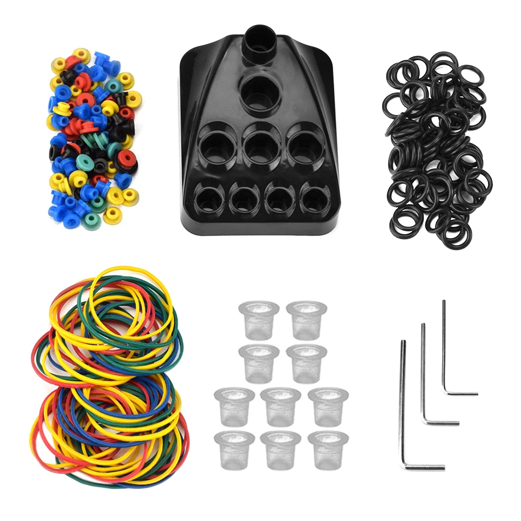 

Tattoo Rubber Bands Needles Grommets Ink Cups 9 Holes Tattoo Stand Rack Set