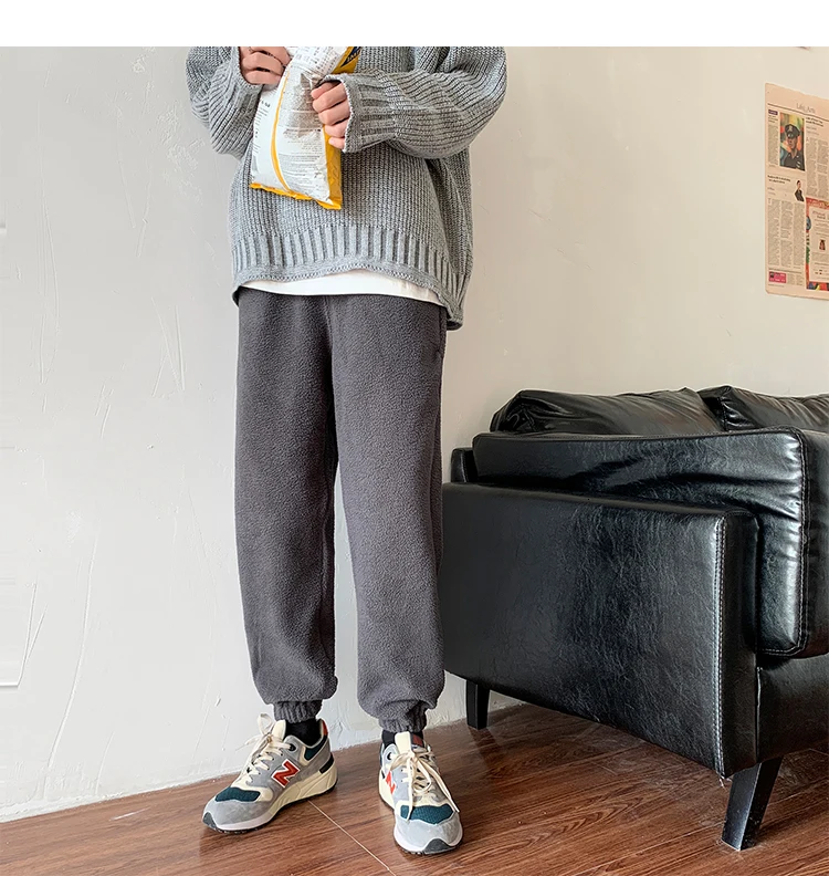 Winter Plus Velvet Padded Pants Men's Warm Fashion Casual Lamb Hair Pants Men Streetwear Wild Loose Joggers Sweatpants Mens