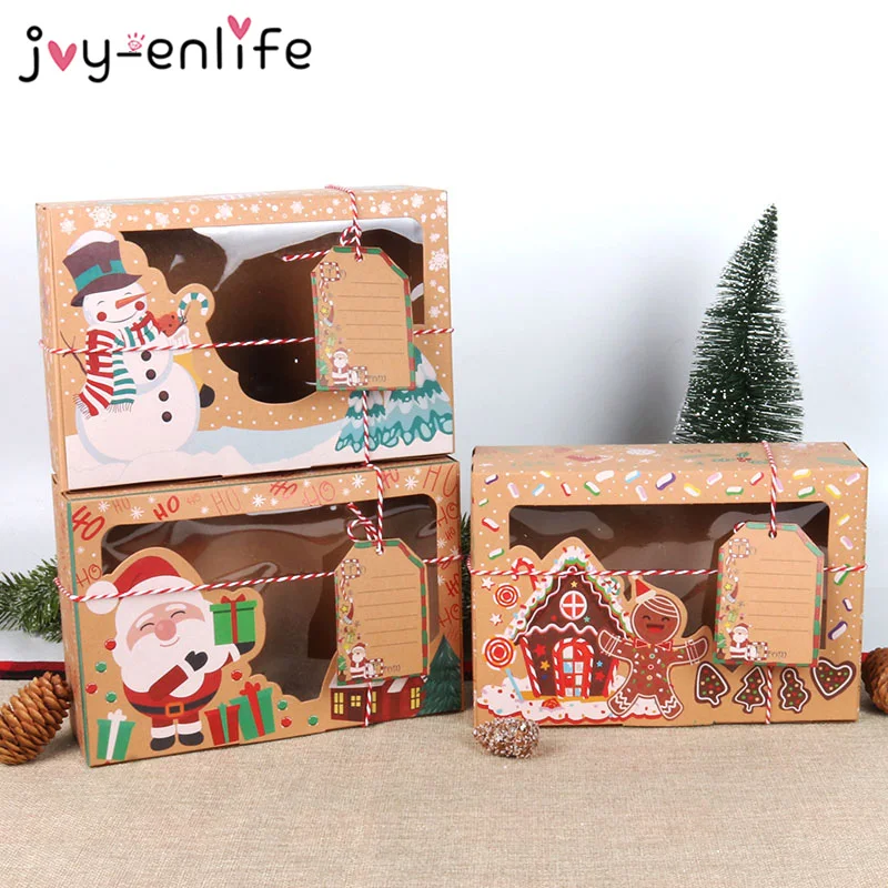 6/12pcs/lot Kraft Paper Christmas Cookie Gift Boxes New Year Favors Boxes For Cookies Treats Christmas Decoration For Home