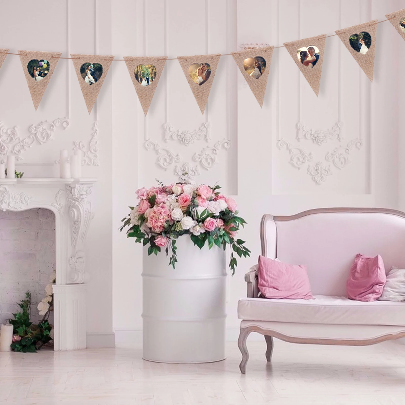 13 шт./компл. джутовая Мешковина овсянка баннеры с кружевным сердечком и детских