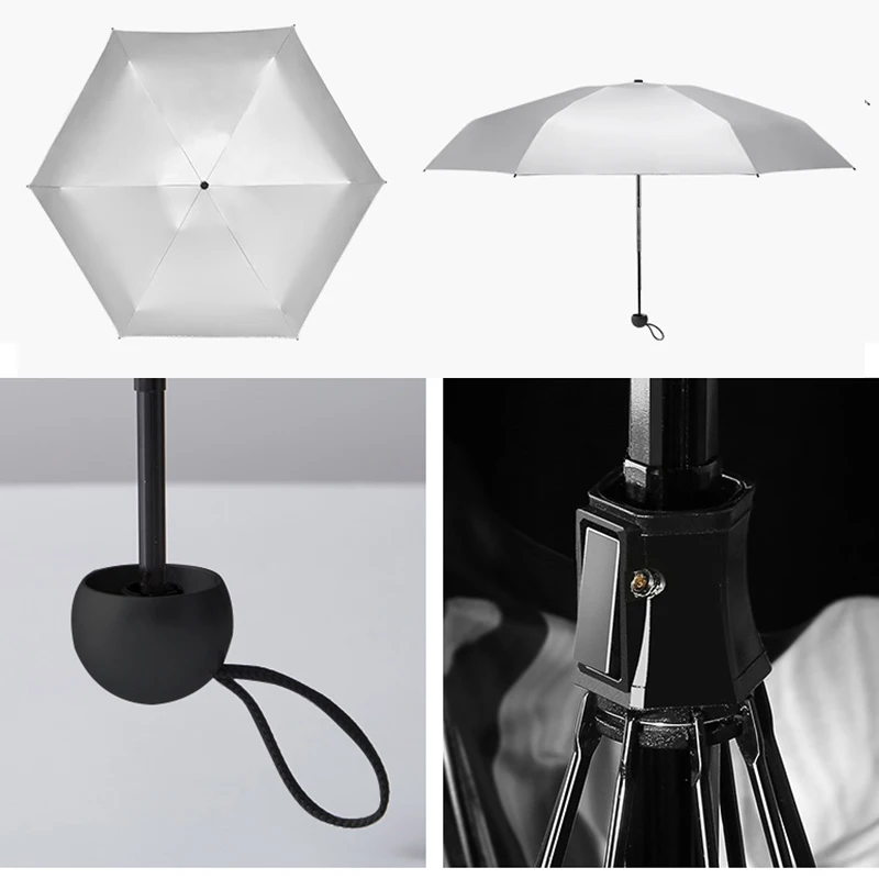 Женский мини зонтик Lydia серебристый от солнца из титана с защитой ультрафиолета и