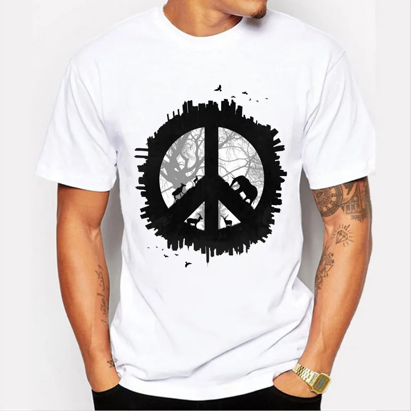 

Мужская футболка 2021 летнее платье размера плюс 6XL модные знак мира футболка с принтом Мужские рубашки и футболки с О-образным вырезом Мода П...