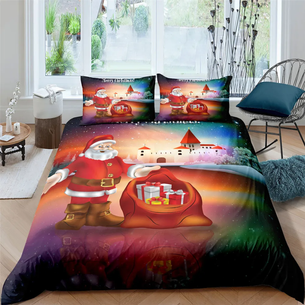 

Merry Christmas Printed Bedding Set 2/3Pcs For Comforter Duvet Cover Pillowcase Single Double Queen King Single Sizes