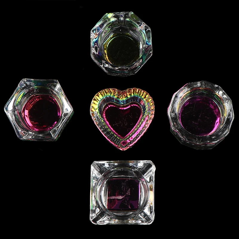 

1Pc Rainbow Crystal Clear Acrylic Liquid Dish Dappen Dish Glass Cup With Lid Bowl For Acrylic Powder Monomer Nail Art Tool Kit