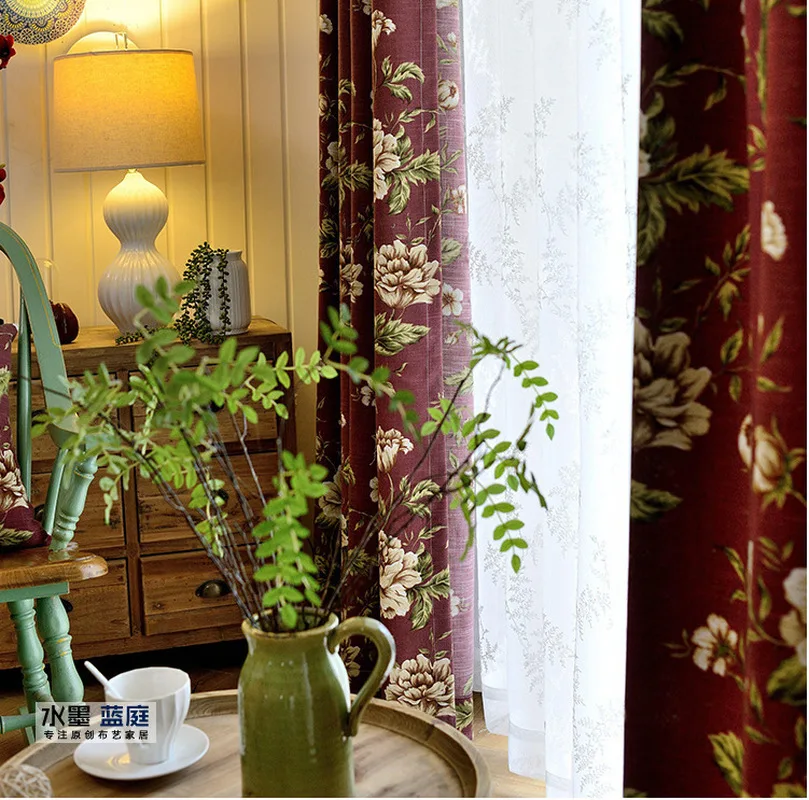 

American Style Curtains for Living Dining Room Bedroom American Pastoral Style Curtains Linen Fabrics Finished Product