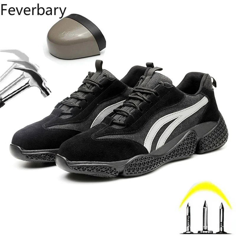 

Feverbary защитная обувь для мужчин и женщин, неразрушаемые рабочие ботинки со стальным носком и защитой от проколов, уличные походные дышащие к...