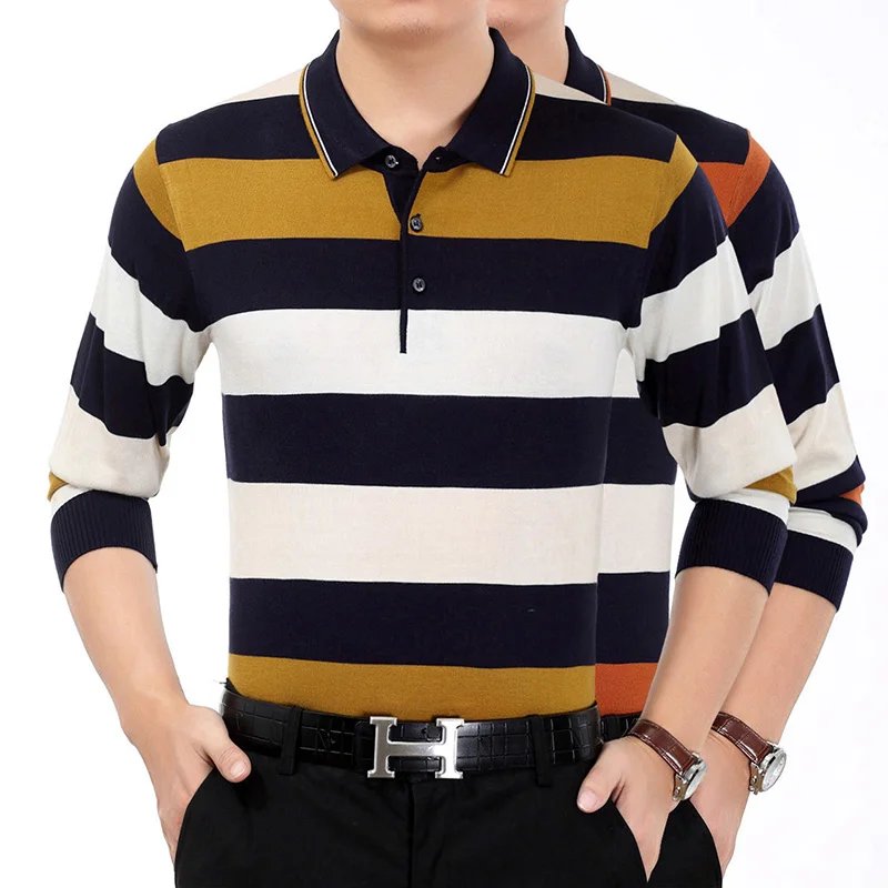 Мужской брендовый полосатый свитер тонкий вязаный пуловер осенний повседневный