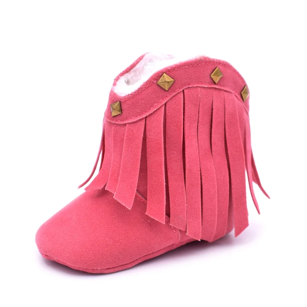 Детские ботинки; обувь для девочек с бахромой и мягкой подошвой; нескользящие ботинки для малыша; зимняя теплая обувь для младенцев