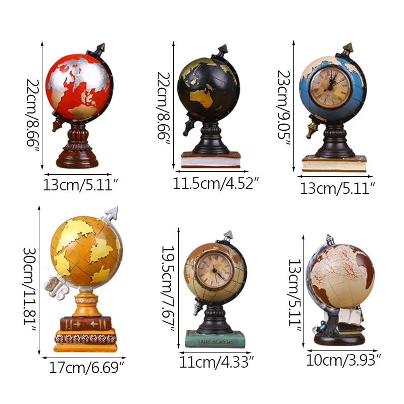 Strongwell European Vintage Globe Clock Model Resin Figurine Art Crafts Ornaments Home Decoration Living Room Birthday Gift | Дом и сад