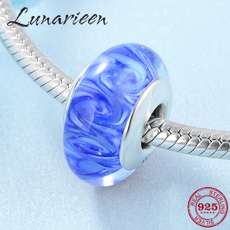 Бусины из муранского стекла с вихревым узором серебристые и синие|Бусины| |