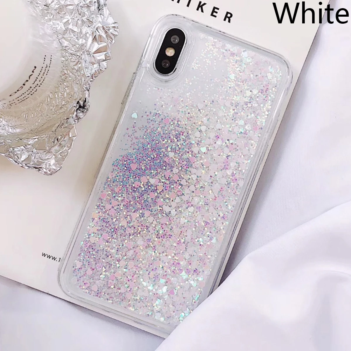 Чехол для телефона для Iphone X XR XS MAX 5 5S Se 6 6s 7 8 Plus Love Heart жидкие движущиеся пески чехол для Iphone Блестящие Блестки чехол для телефона - Цвет: White quicksand