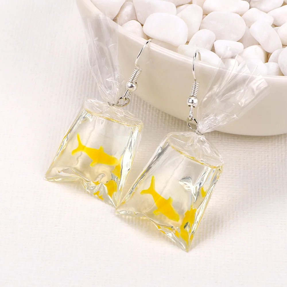 Женские акриловые серьги подвески Goldfish вечерние капли с забавными героями