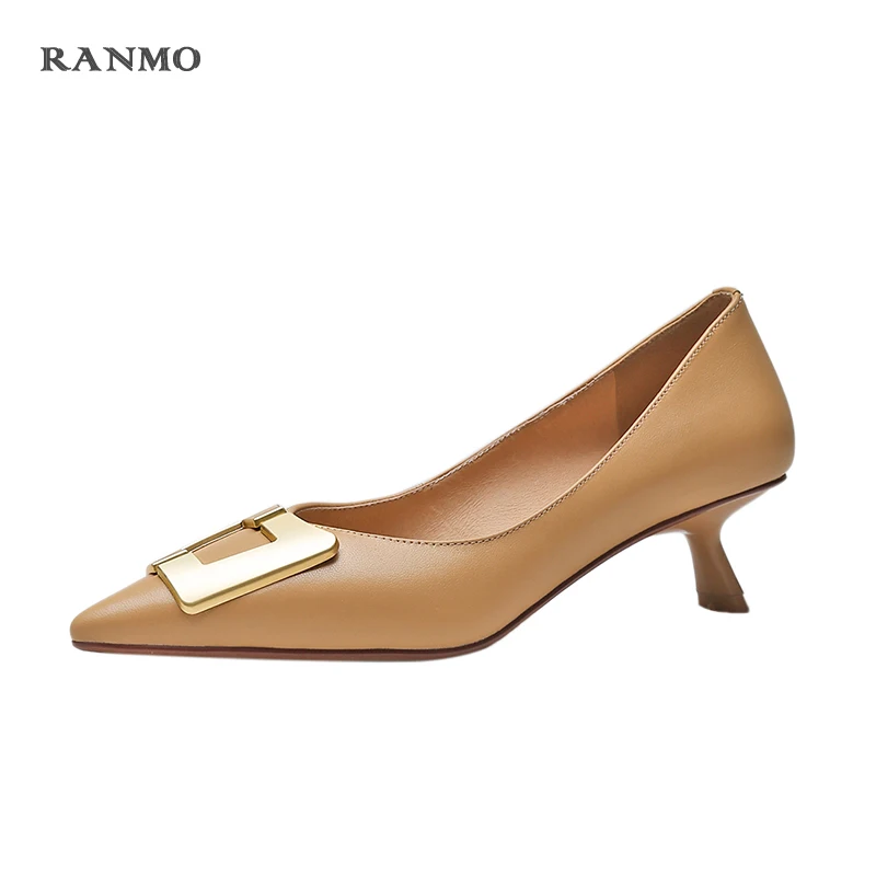 

Spring 2021 New Leather High Single Shoes French Retro Style Metallic Decoration Daily Commuter Shoes Elegant Women Shoes