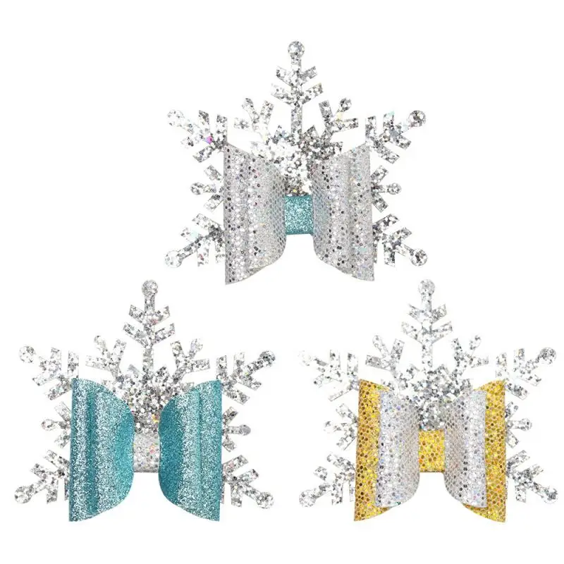 Милый 4 цвета заколка для волос Рождественский блеск снежинка бант маленьких