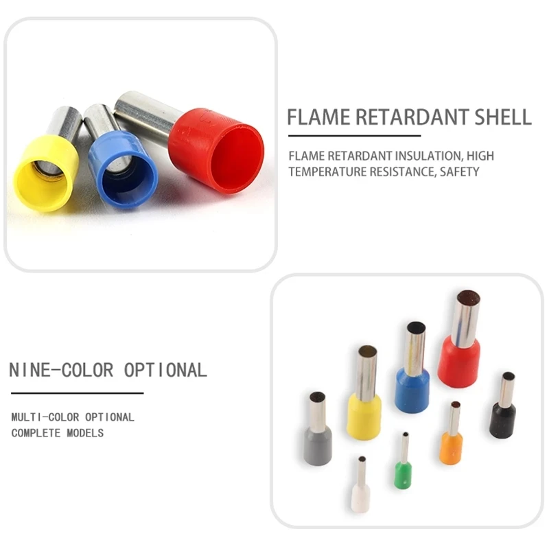 1000PCS E2508 E2510 E2512 E2518 Wire Connector Insulated Ferrules Terminal Block Electrical Crimp Terminator For 2.5mm2 14 AWG |