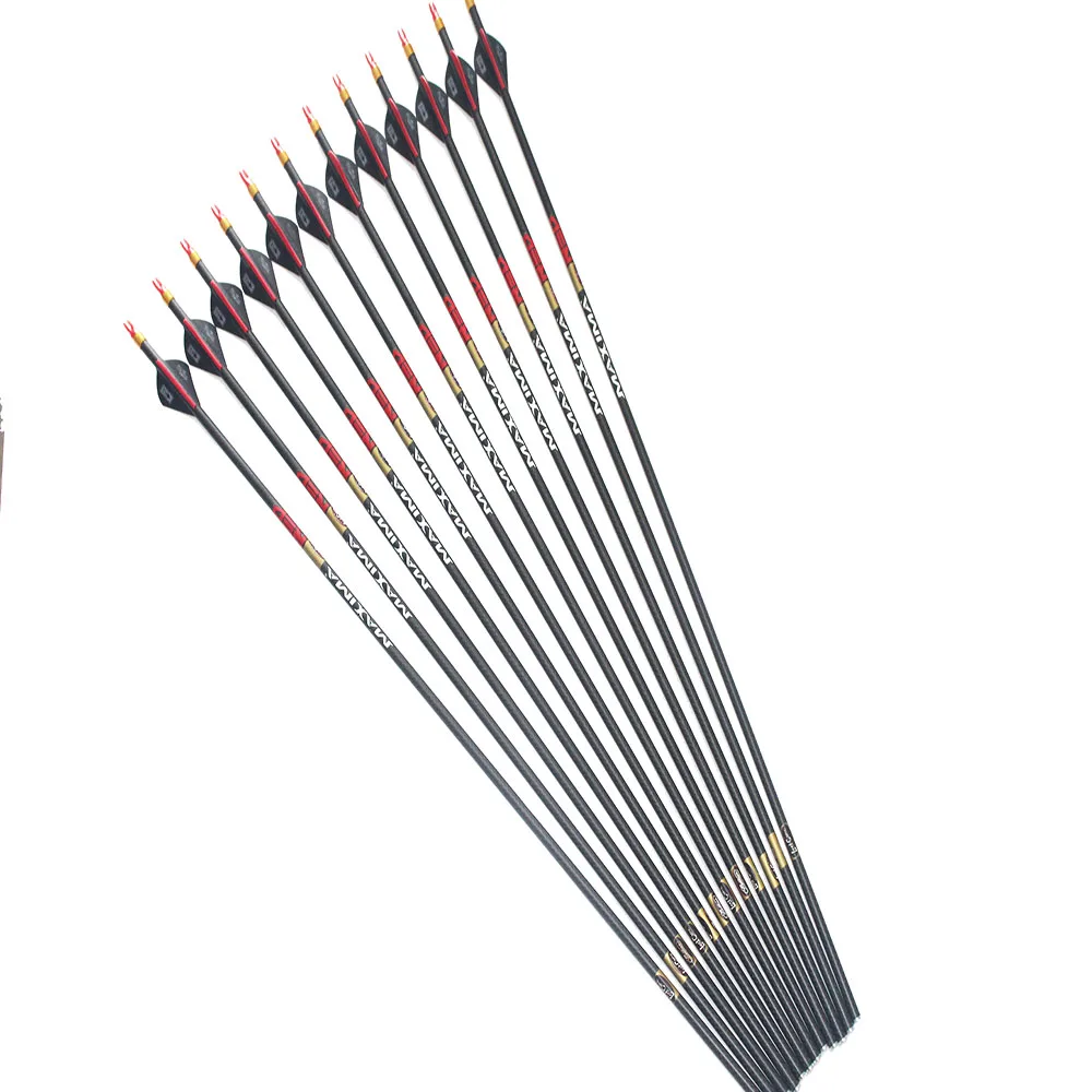 

6/12pcs Archery spine340 ID6.2mm Carbon arrows 3K weave 2" plastic vane arrow nock for compound bow